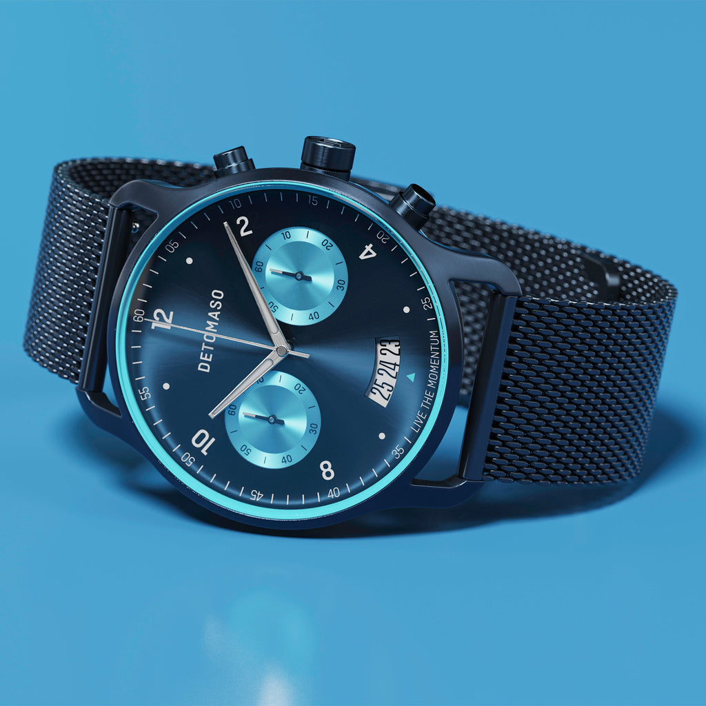 SORPASSO CHRONO BLUE ICE - Mesh Dark blue Brushed - Detomaso Watches