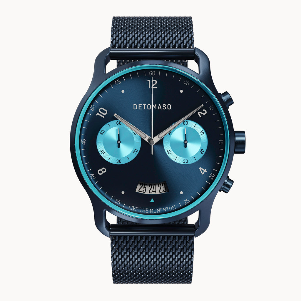 SORPASSO CHRONO BLUE ICE - Mesh Dark blue Brushed - Detomaso Watches