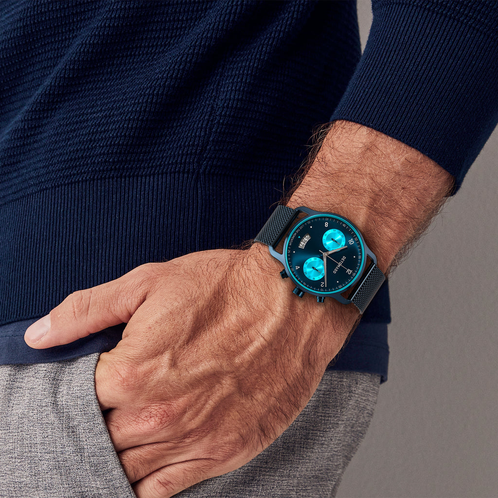 SORPASSO CHRONO BLUE ICE - Mesh Dark blue Brushed - Detomaso Watches