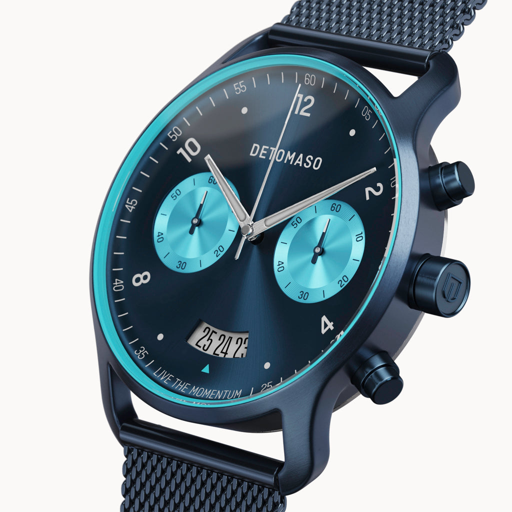 SORPASSO CHRONO BLUE ICE - Mesh Dark blue Brushed - Detomaso Watches
