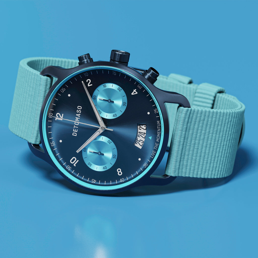 SORPASSO CHRONO BLUE ICE - Ocean Plastic Turquoise Woven - Detomaso Watches