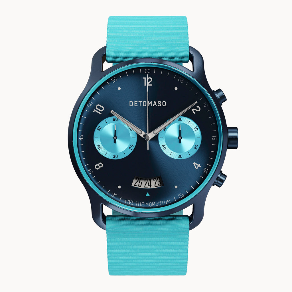 SORPASSO CHRONO BLUE ICE - Ocean Plastic Turquoise Woven - Detomaso Watches