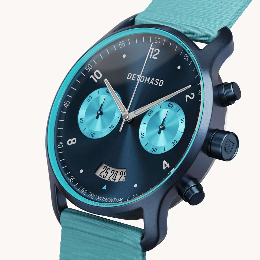 SORPASSO CHRONO BLUE ICE - Ocean Plastic Turquoise Woven - Detomaso Watches