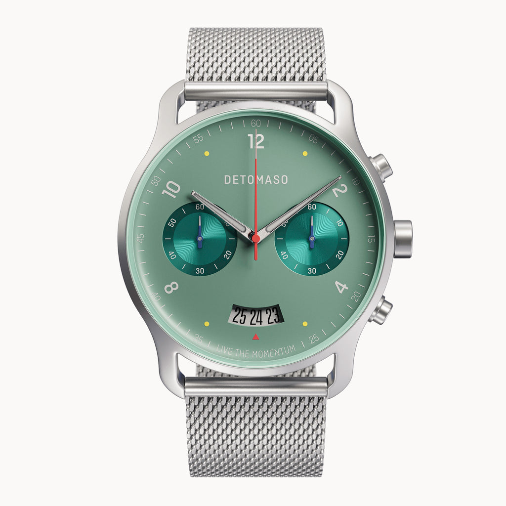SORPASSO CHRONO MATTE GREEN - Mesh Silver Matte - Detomaso Watches