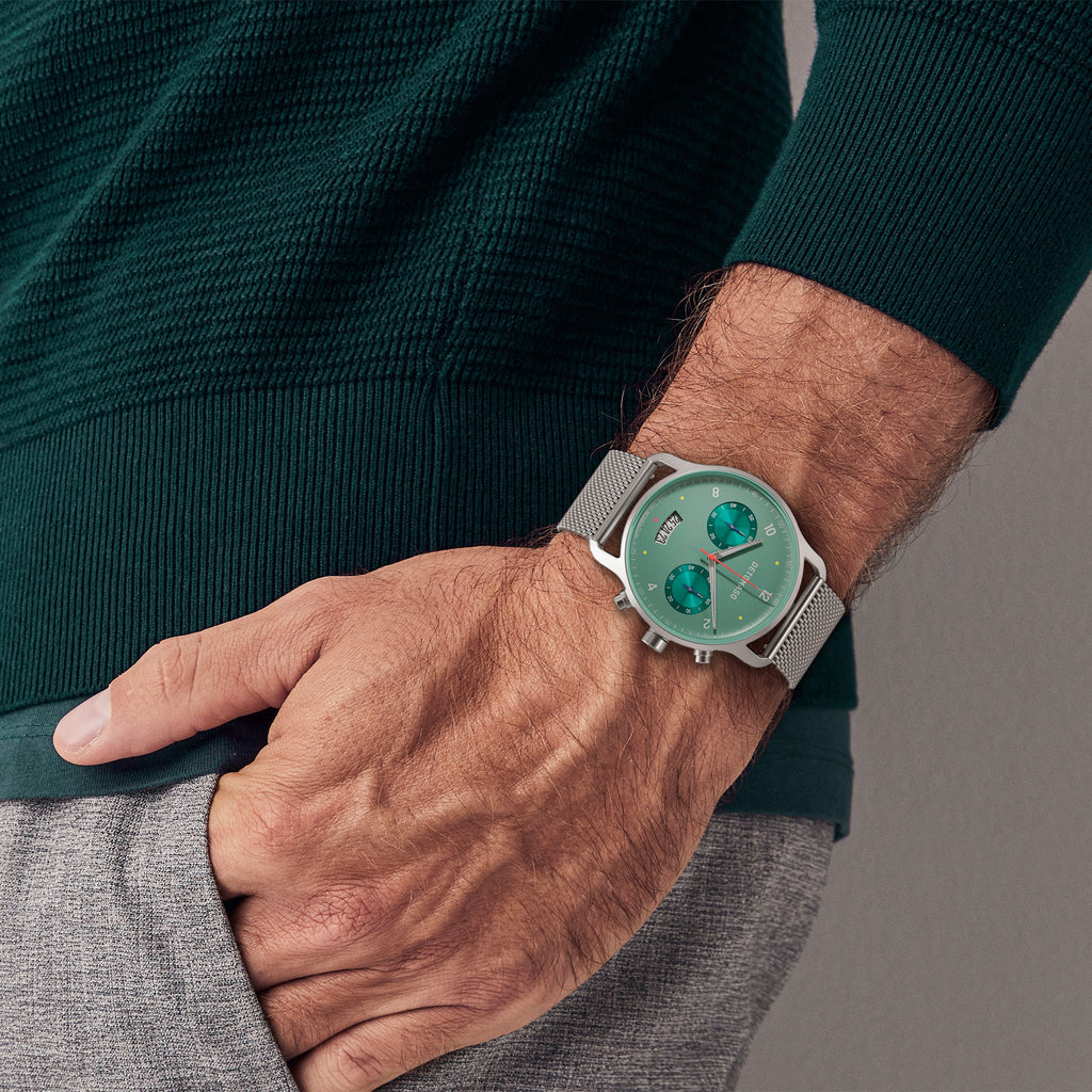 SORPASSO CHRONO MATTE GREEN - Mesh Silver Matte - Detomaso Watches