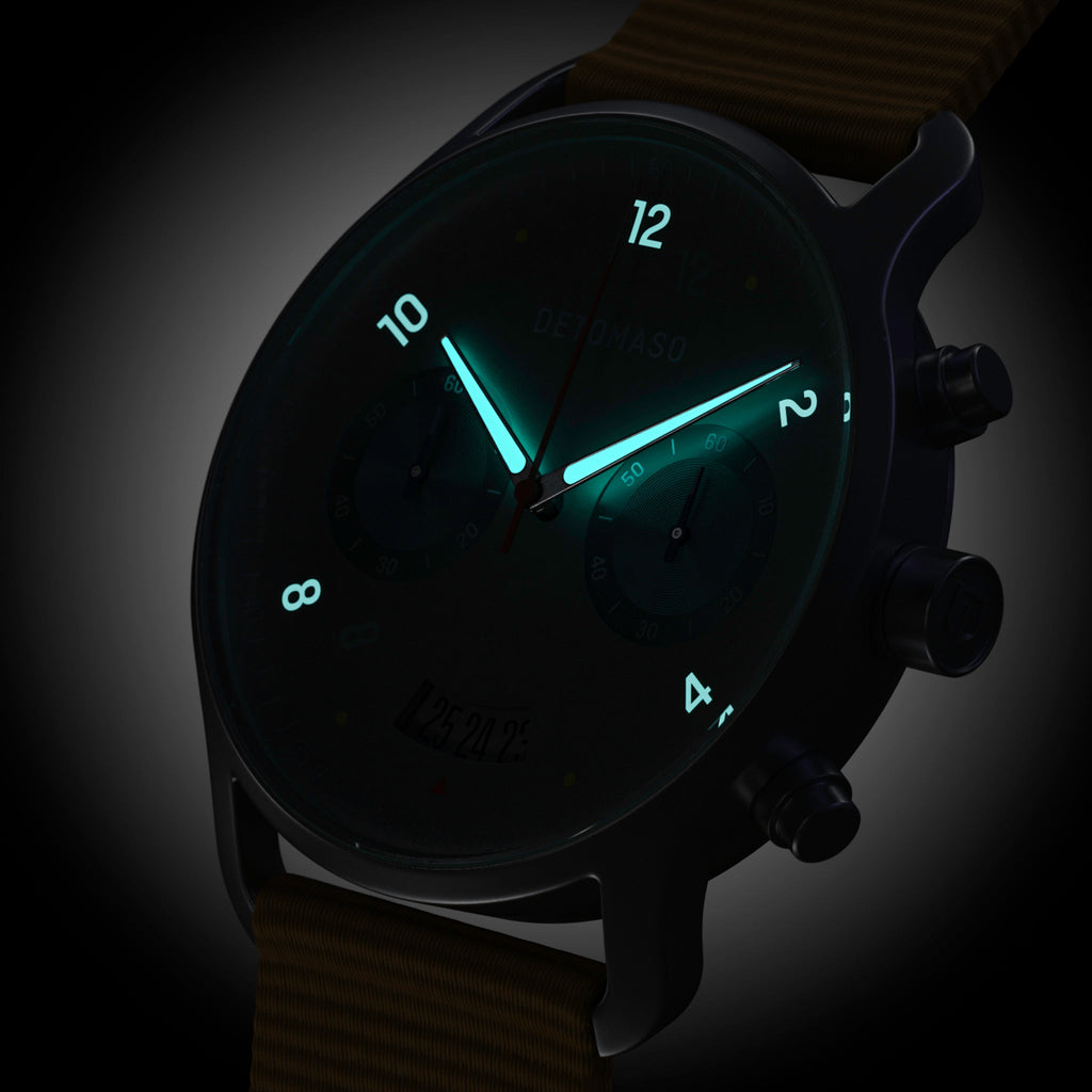 SORPASSO CHRONO MATTE GREEN - Ocean Plastic Yellow Woven - Detomaso Watches