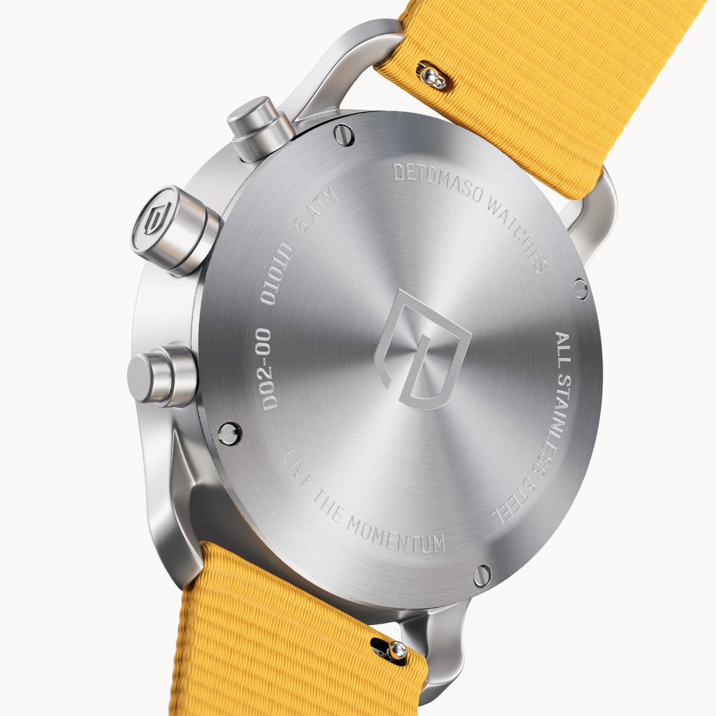 SORPASSO CHRONO MATTE GREEN - Ocean Plastic Yellow Woven - Detomaso Watches