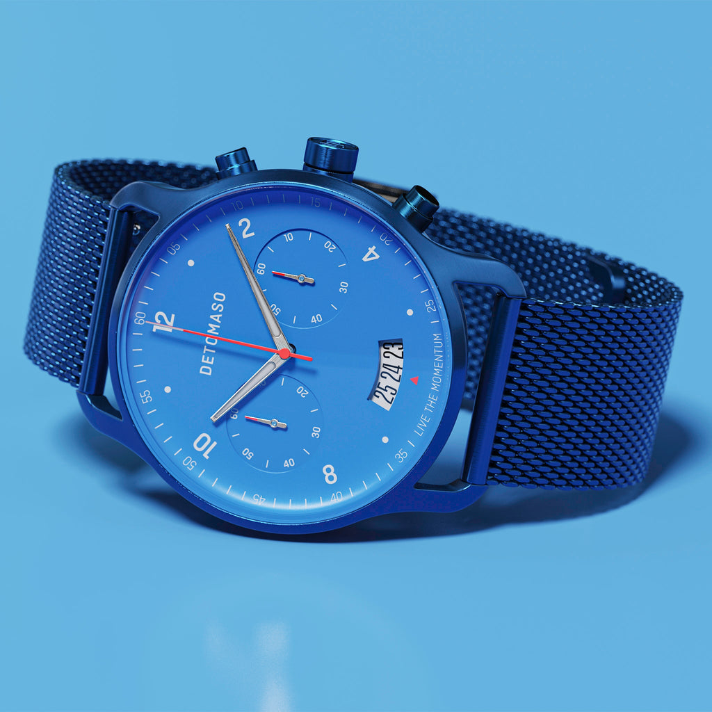 SORPASSO CHRONO MATTE BLUE - Mesh Dark Blue Brushed - Detomaso Watches