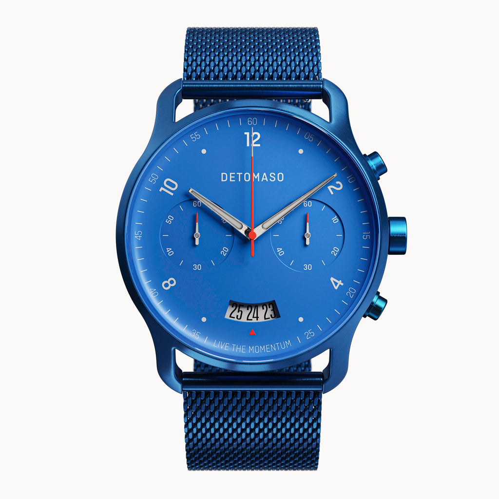 SORPASSO CHRONO MATTE BLUE - Mesh Dark Blue Brushed - Detomaso Watches