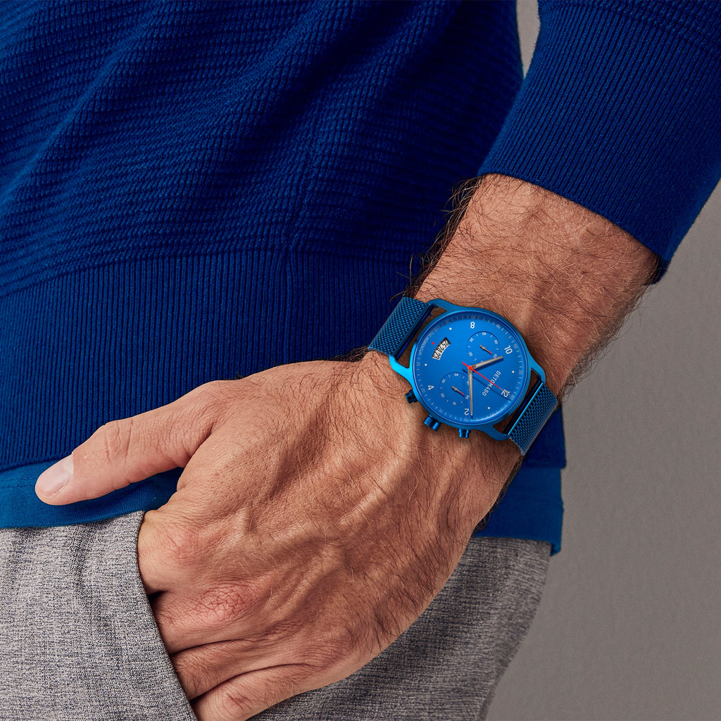 SORPASSO CHRONO MATTE BLUE - Mesh Dark Blue Brushed - Detomaso Watches
