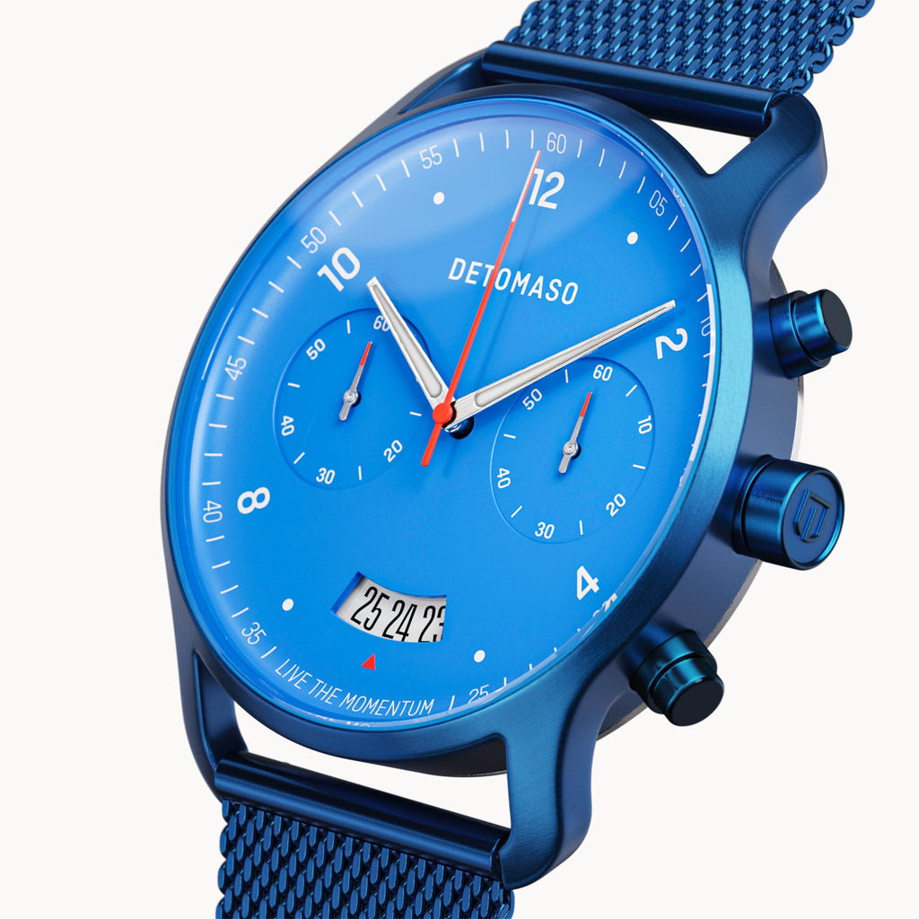 SORPASSO CHRONO MATTE BLUE - Mesh Dark Blue Brushed - Detomaso Watches
