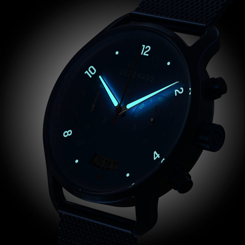 SORPASSO CHRONO MATTE BLUE - Mesh Dark Blue Brushed - Detomaso Watches