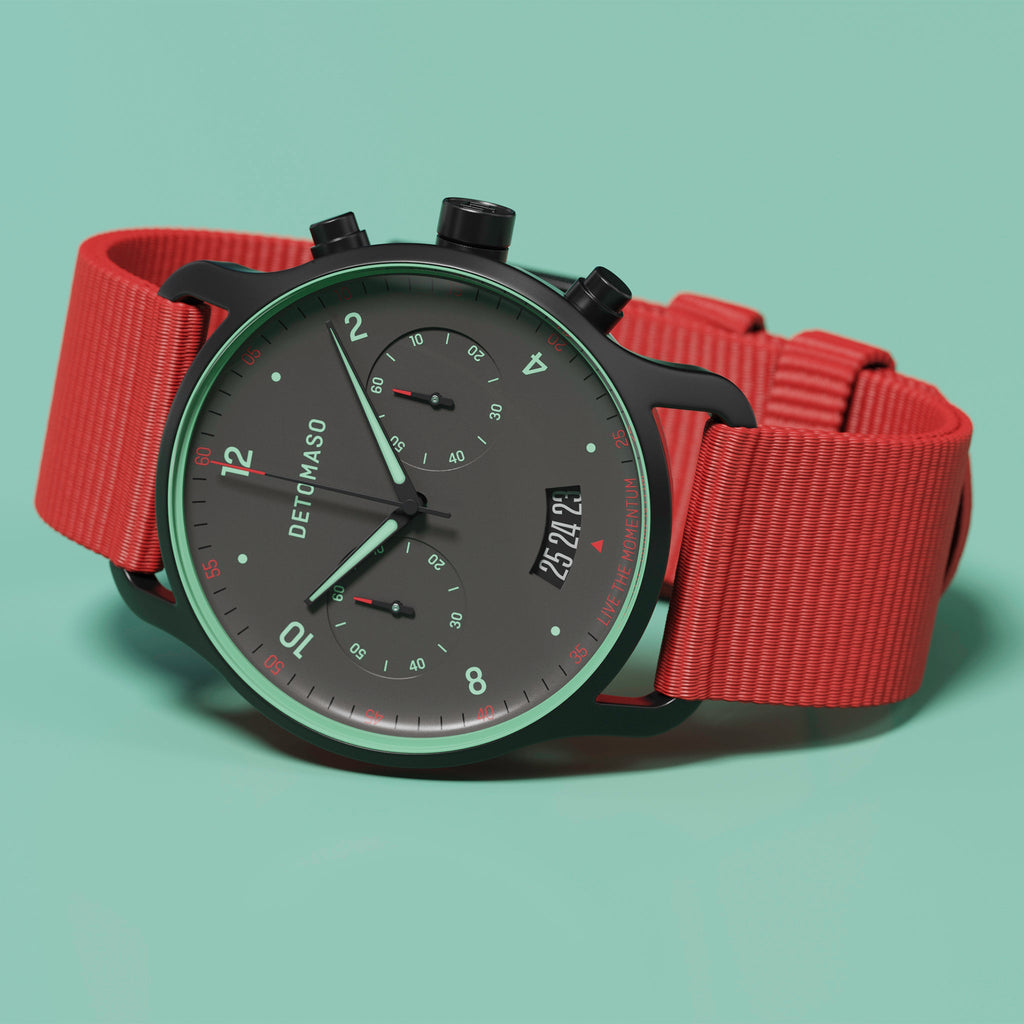 SORPASSO CHRONO GRAY MINT - Ocean Plastic Red Woven - Detomaso Watches