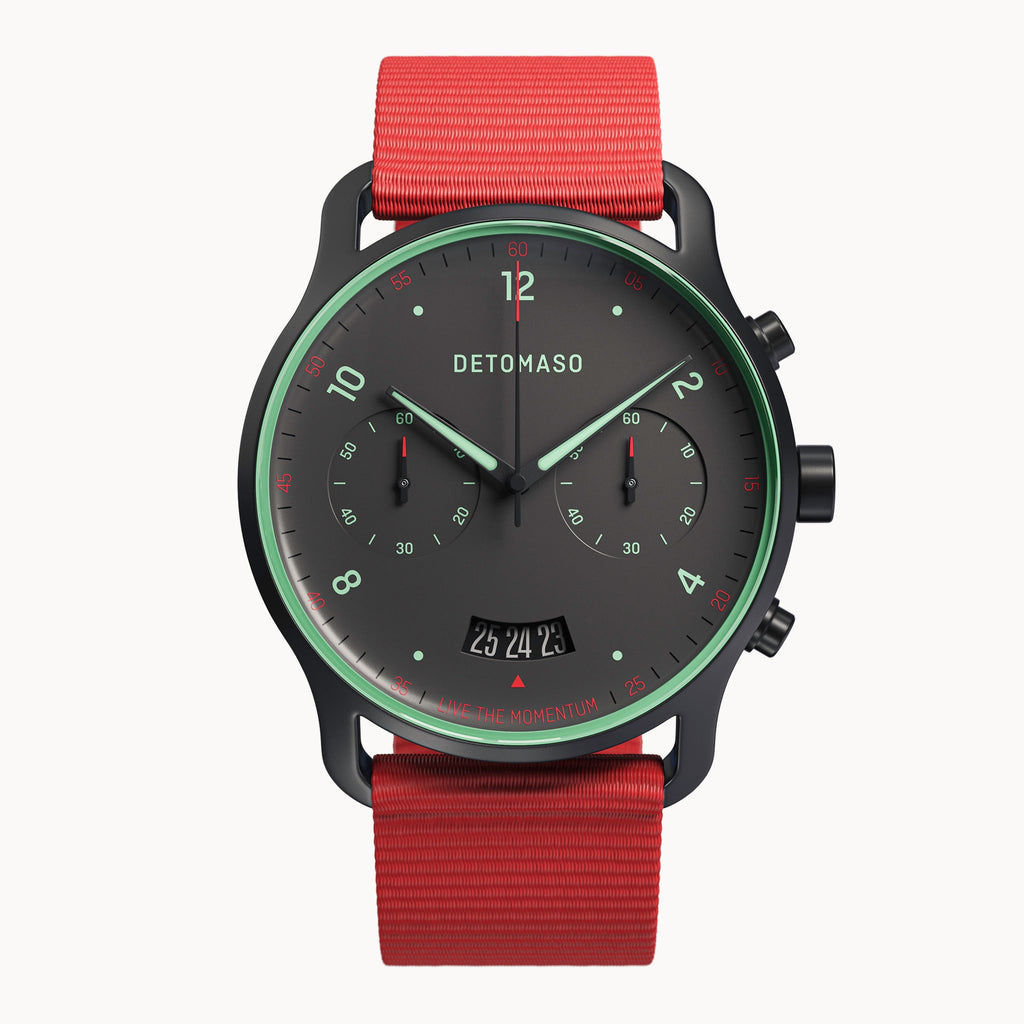 SORPASSO CHRONO GRAY MINT - Ocean Plastic Red Woven - Detomaso Watches