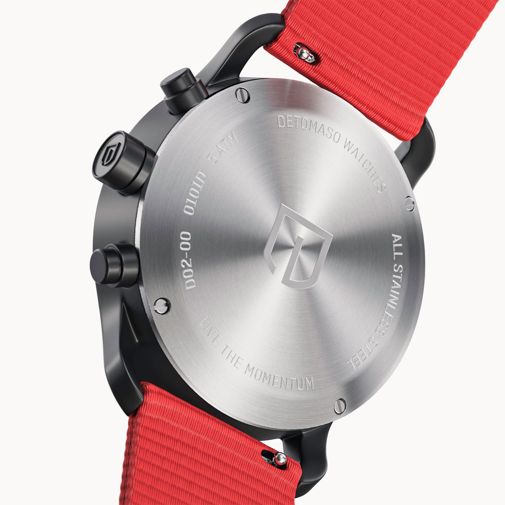 SORPASSO CHRONO GRAY MINT - Ocean Plastic Red Woven - Detomaso Watches