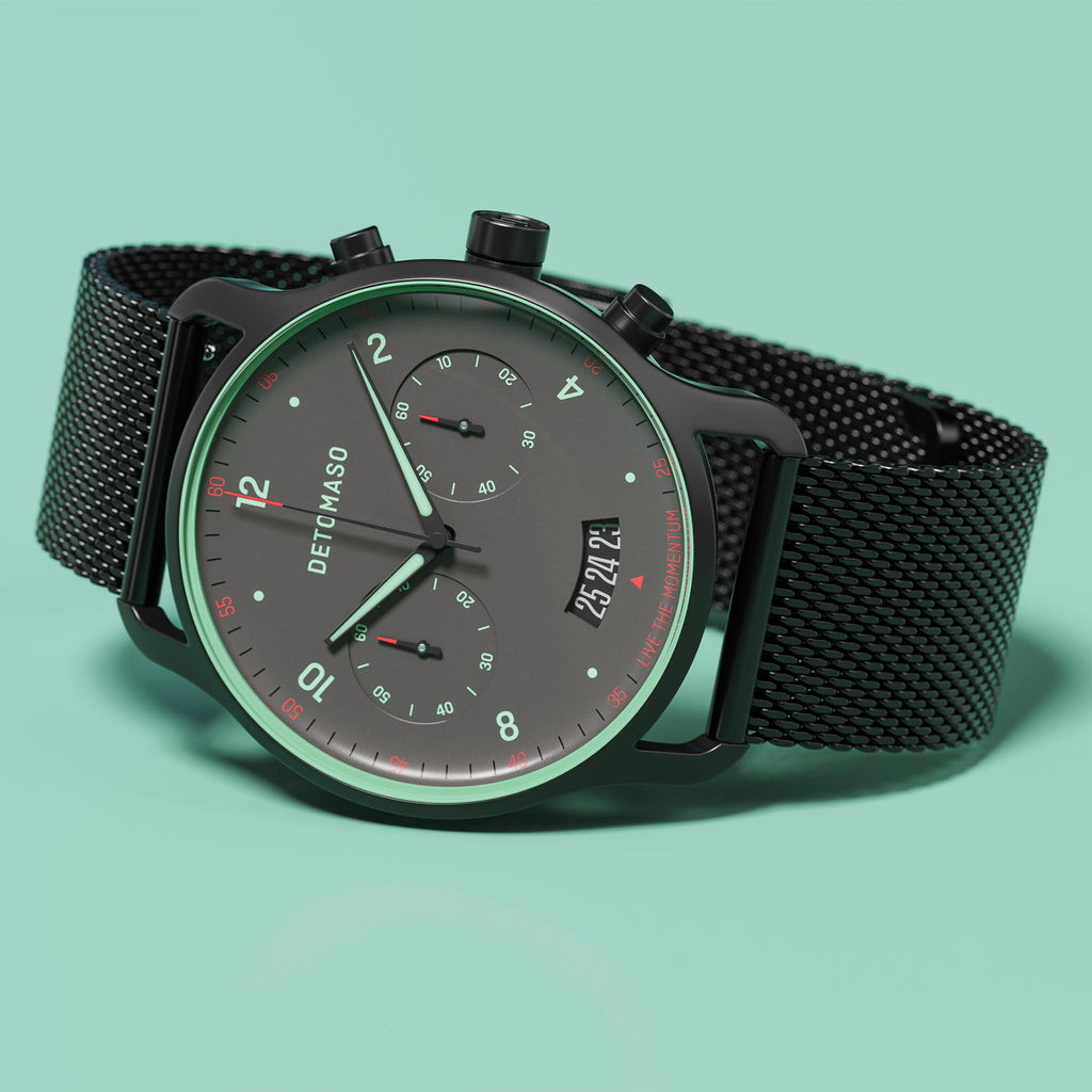 SORPASSO CHRONO GRAY MINT - Mesh Black Matte - Detomaso Watches