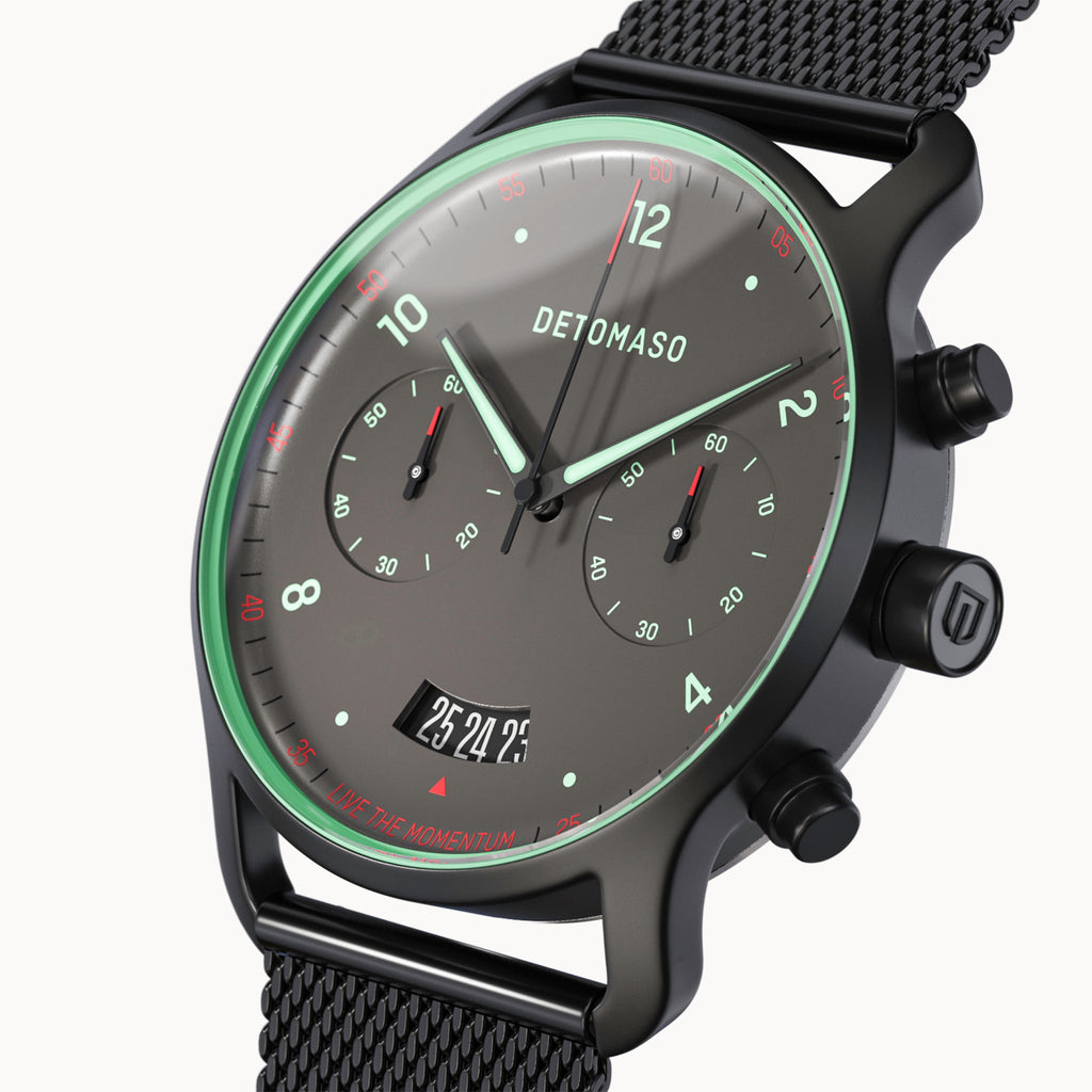 SORPASSO CHRONO GRAY MINT - Mesh Black Matte - Detomaso Watches