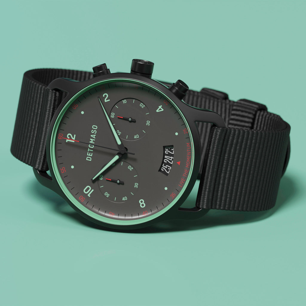 SORPASSO CHRONO GRAY MINT - #tide Ocean Material® Black Woven - Detomaso Watches