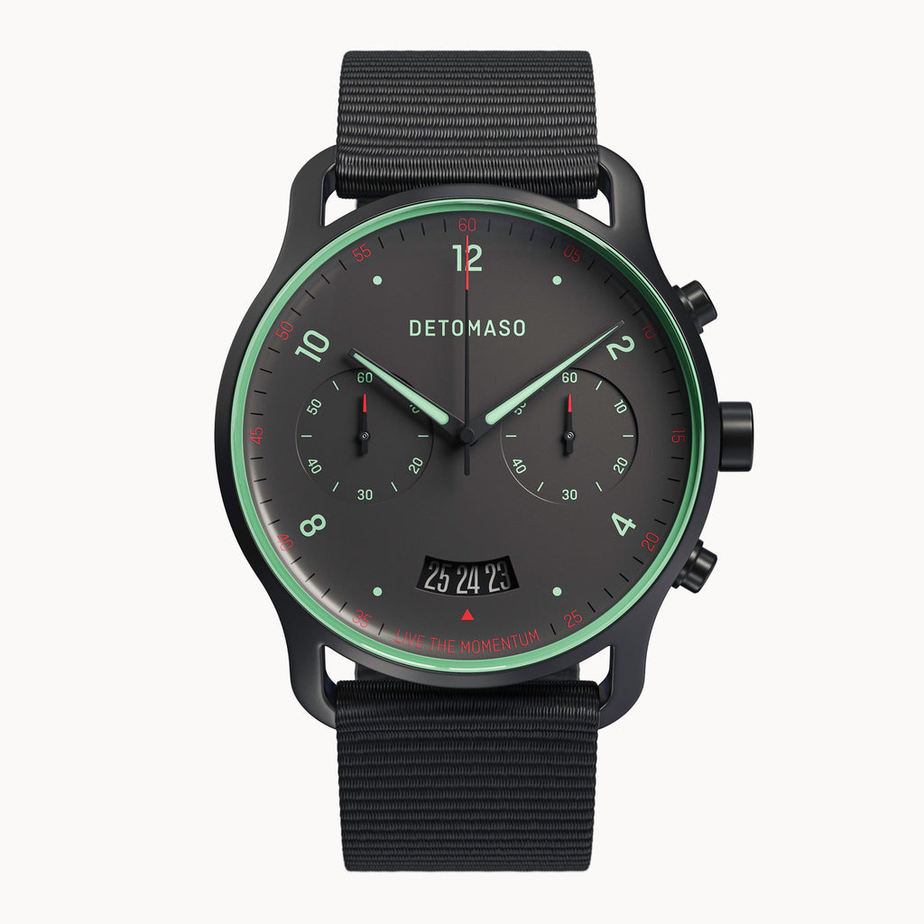 SORPASSO CHRONO GRAY MINT - #tide Ocean Material® Black Woven - Detomaso Watches
