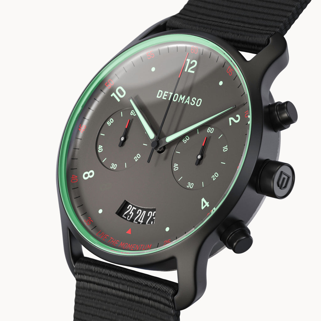 SORPASSO CHRONO GRAY MINT - #tide Ocean Material® Black Woven - Detomaso Watches