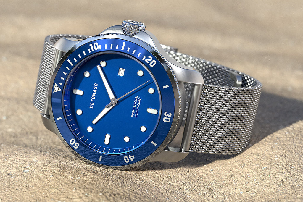 SAN REMO DIVER BLUE - Mesh Silver Brushed - Detomaso Watches
