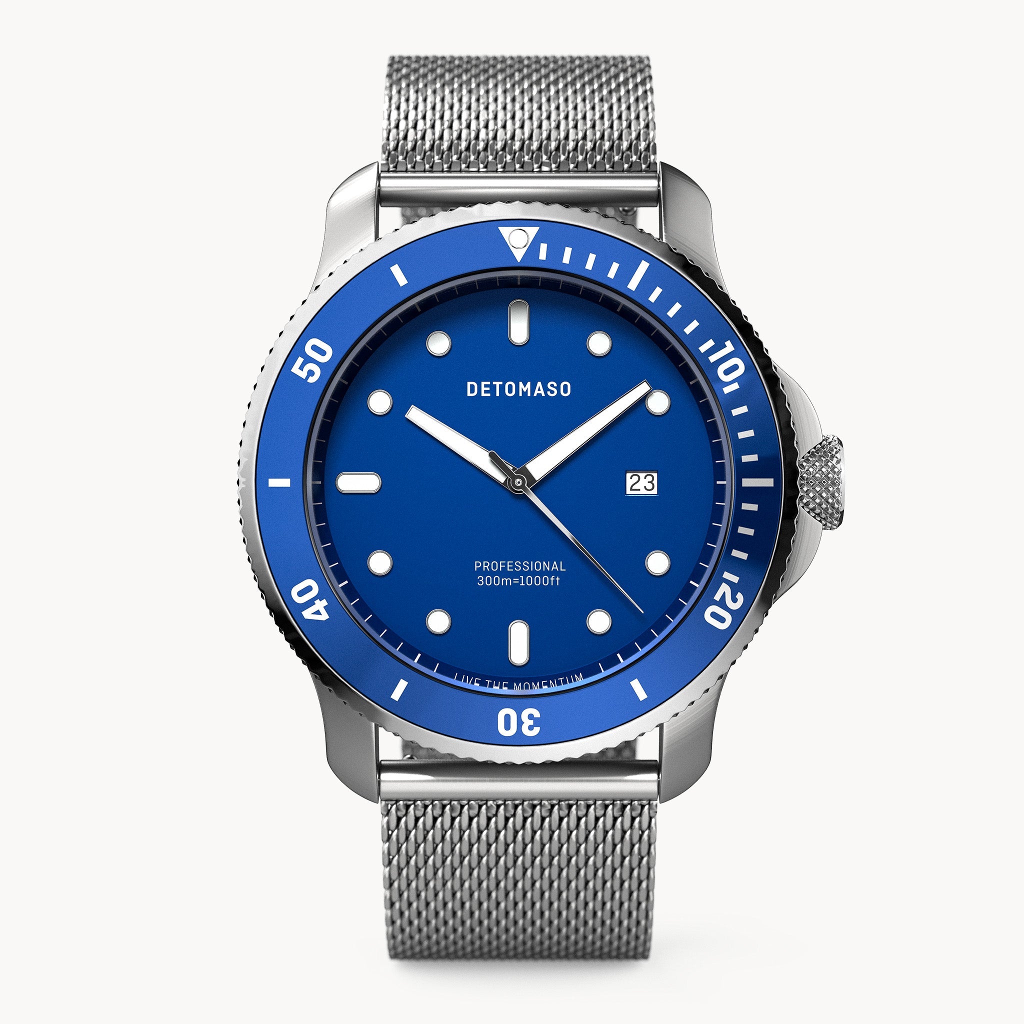 SAN REMO DIVER SILVER BLUE - Mesh Silver Brushed – DETOMASO
