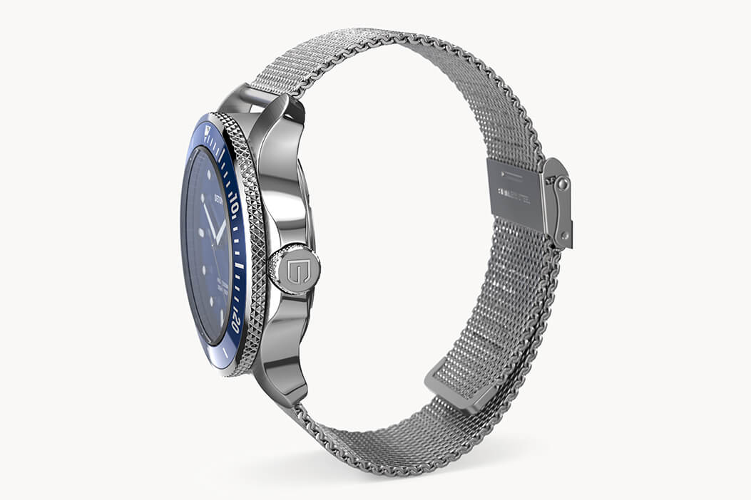 SAN REMO DIVER SILVER BLUE - Mesh Silver Brushed – DETOMASO