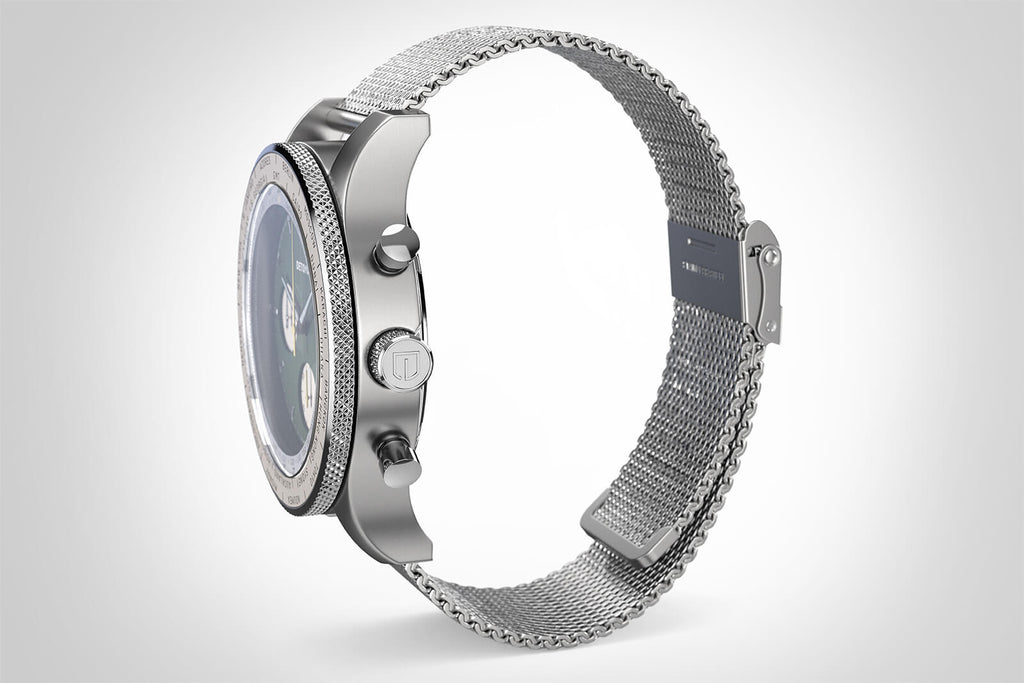 FIRENZE CHRONOGRAPH GREEN - Mesh Silver Brushed - Detomaso Watches