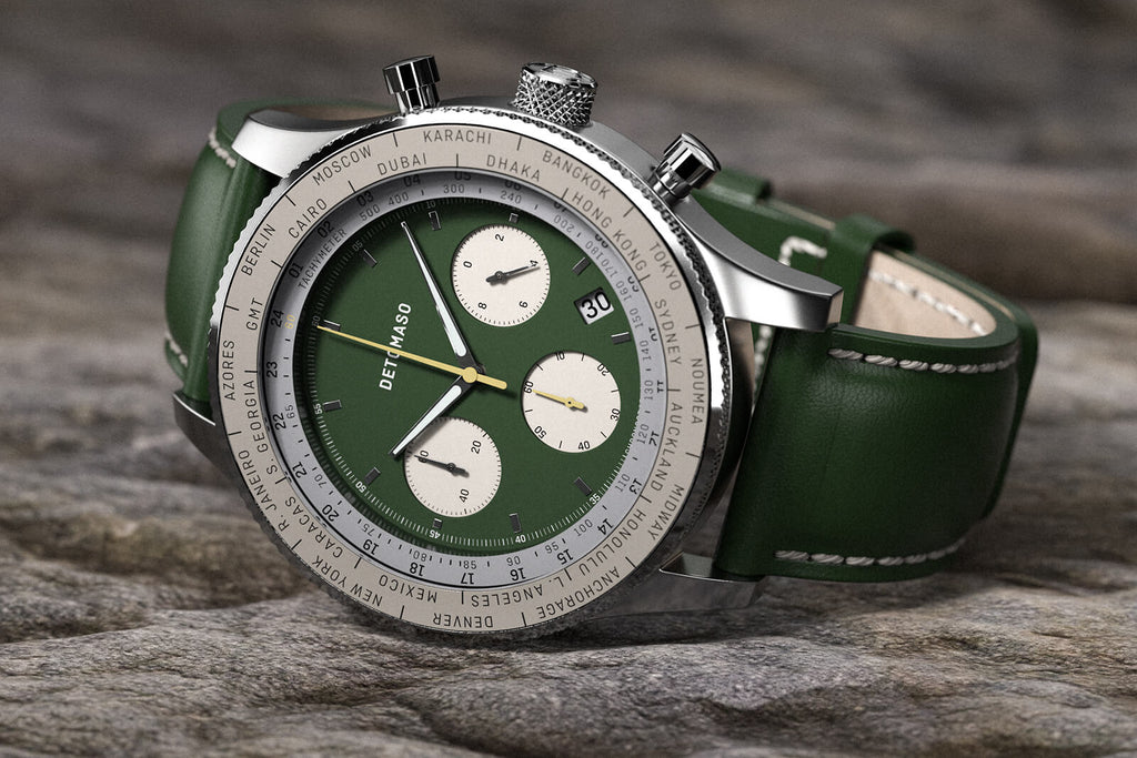 FIRENZE CHRONOGRAPH GREEN - Leather Green Ecru - Detomaso Watches