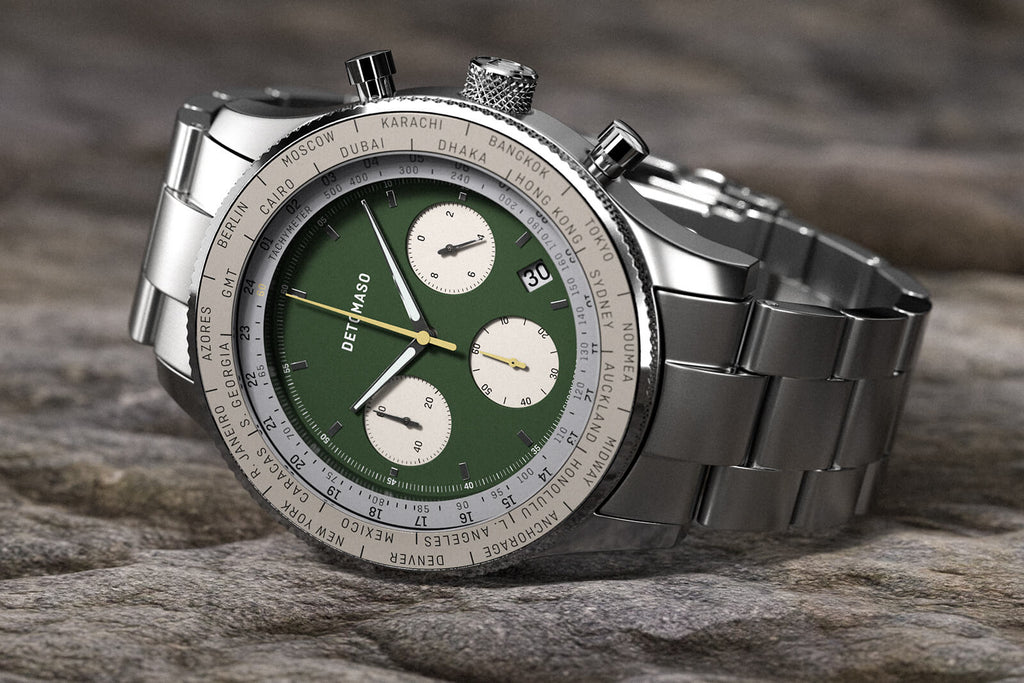 FIRENZE CHRONOGRAPH GREEN - Stainless Steel Silver Matte - Detomaso Watches