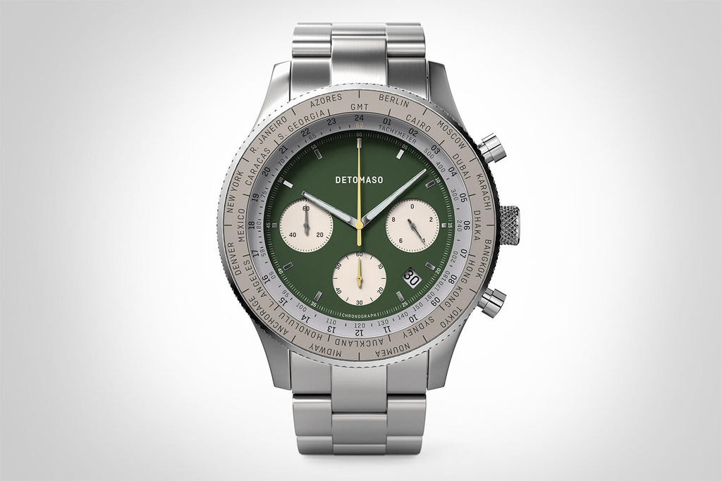FIRENZE CHRONOGRAPH GREEN - Stainless Steel Silver Matte - Detomaso Watches
