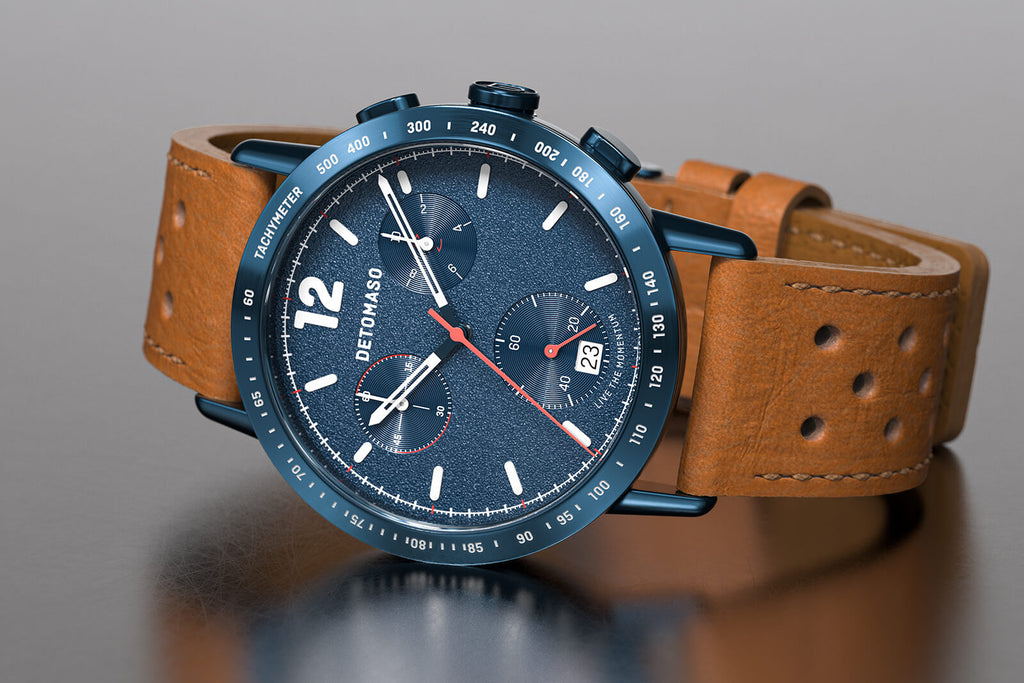 ADESSO CHRONOGRAPH LIMITED EDITION BLUE
 - Leather Light Brown Racing - Detomaso Watches