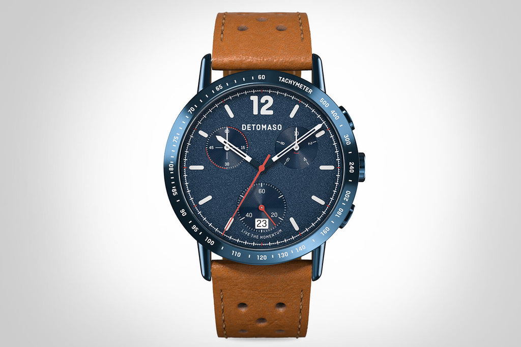 ADESSO CHRONOGRAPH LIMITED EDITION BLUE
 - Leather Light Brown Racing - Detomaso Watches
