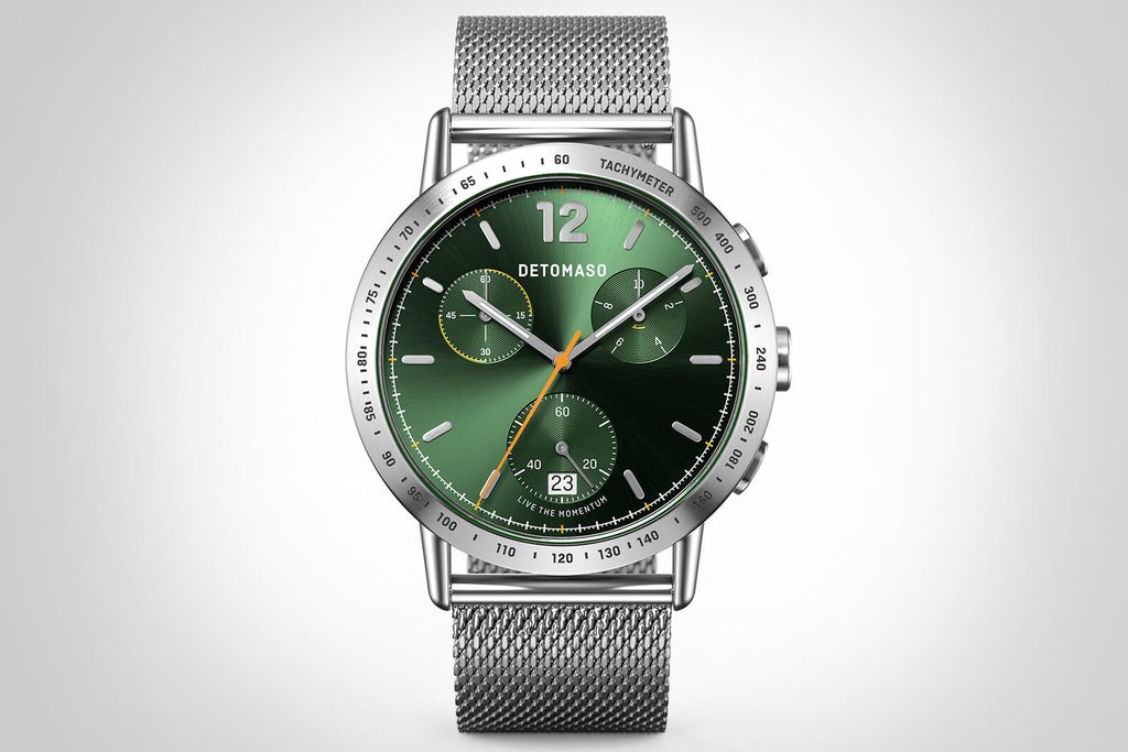 ADESSO CHRONOGRAPH LIMITED EDITION GREEN - Mesh Silver Matte - Detomaso Watches