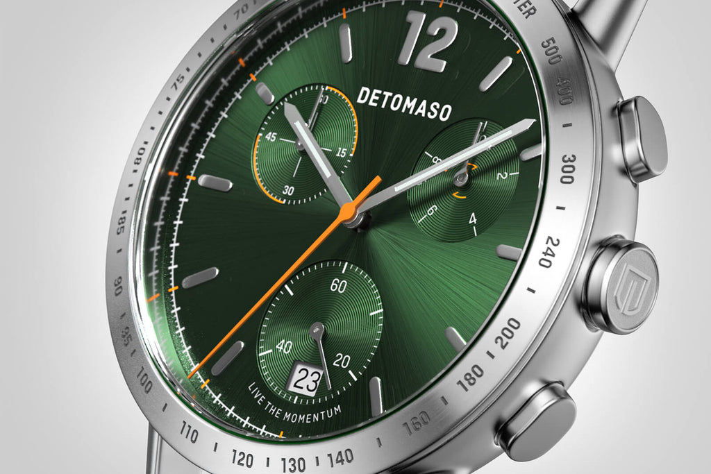 ADESSO CHRONOGRAPH LIMITED EDITION GREEN - Mesh Silver Matte - Detomaso Watches