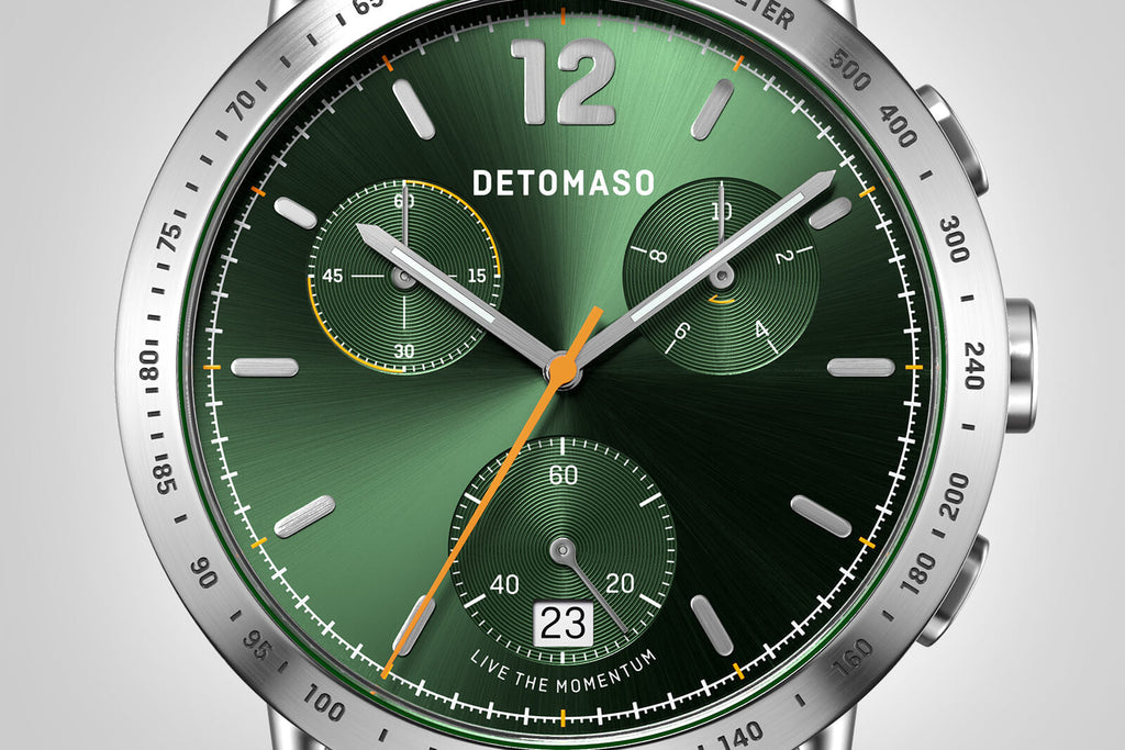 ADESSO CHRONOGRAPH LIMITED EDITION GREEN - Mesh Silver Matte - Detomaso Watches