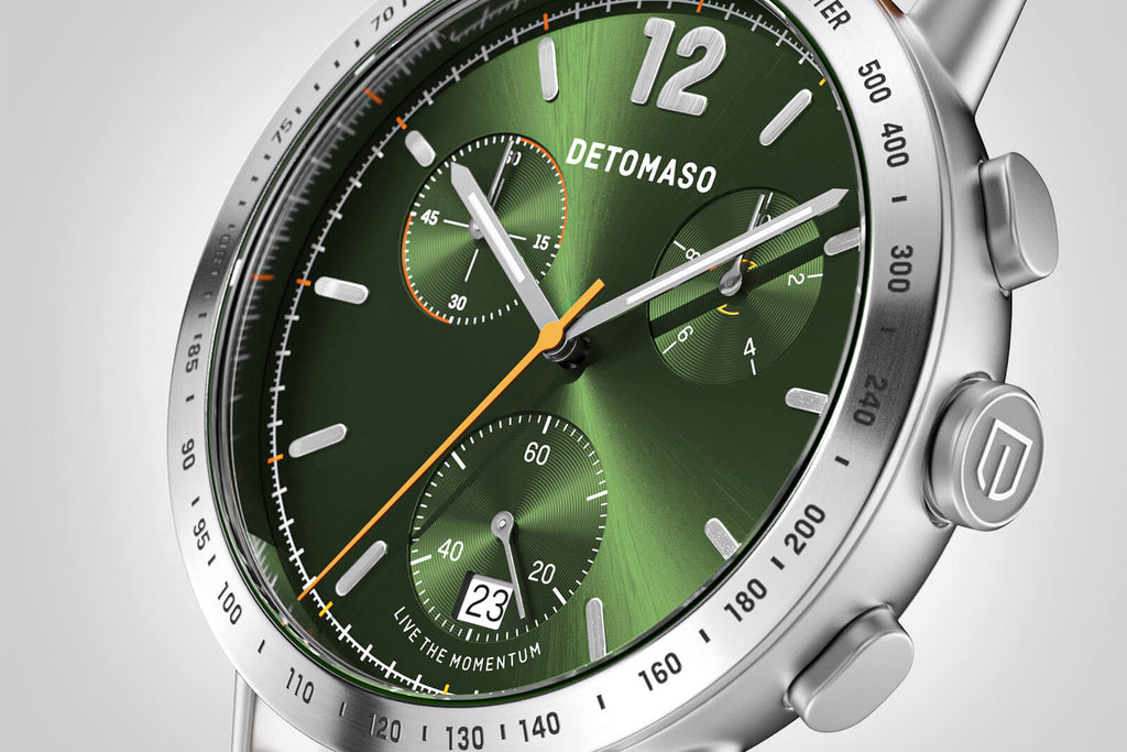 ADESSO CHRONOGRAPH LIMITED EDITION GREEN - Leather Light Brown Racing - Detomaso Watches