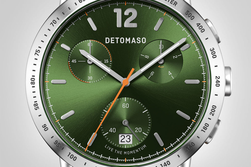 ADESSO CHRONOGRAPH LIMITED EDITION GREEN - Leather Light Brown Racing - Detomaso Watches