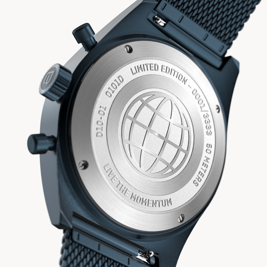 D10 CHRONOGRAPH LIMITED EDITION BLUE - Mesh Dark blue Brushed - Detomaso Watches