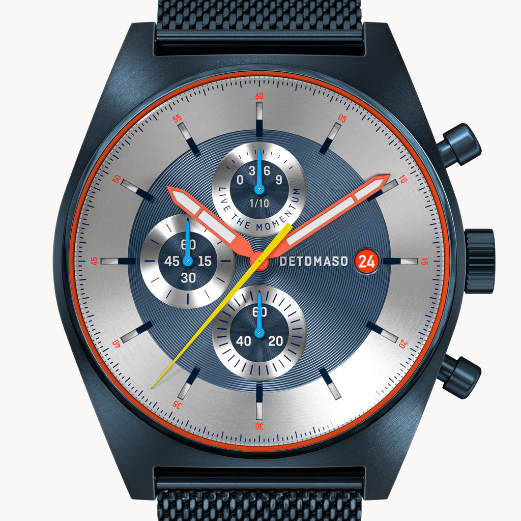 D10 CHRONOGRAPH LIMITED EDITION BLUE - Mesh Dark blue Brushed - Detomaso Watches