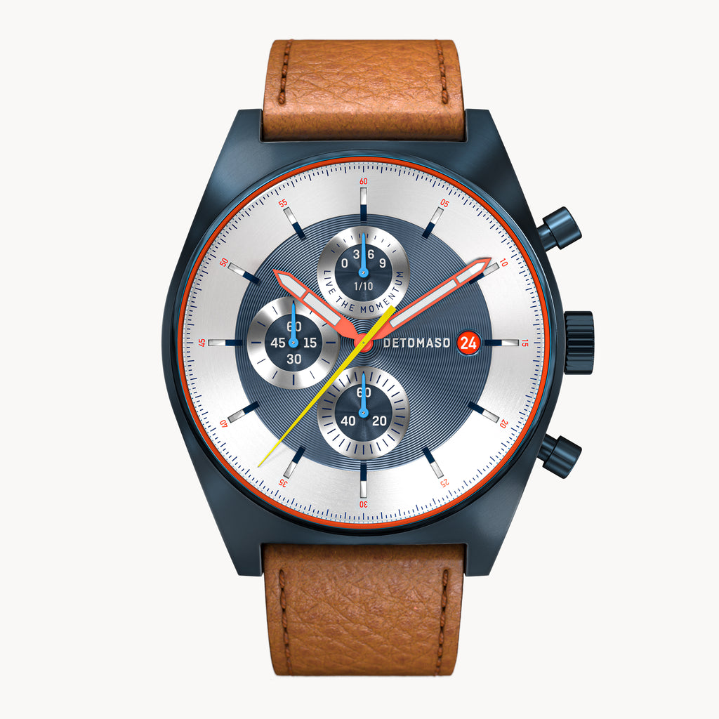 D10 CHRONOGRAPH LIMITED EDITION BLUE - Leather Brown Venere - Detomaso Watches