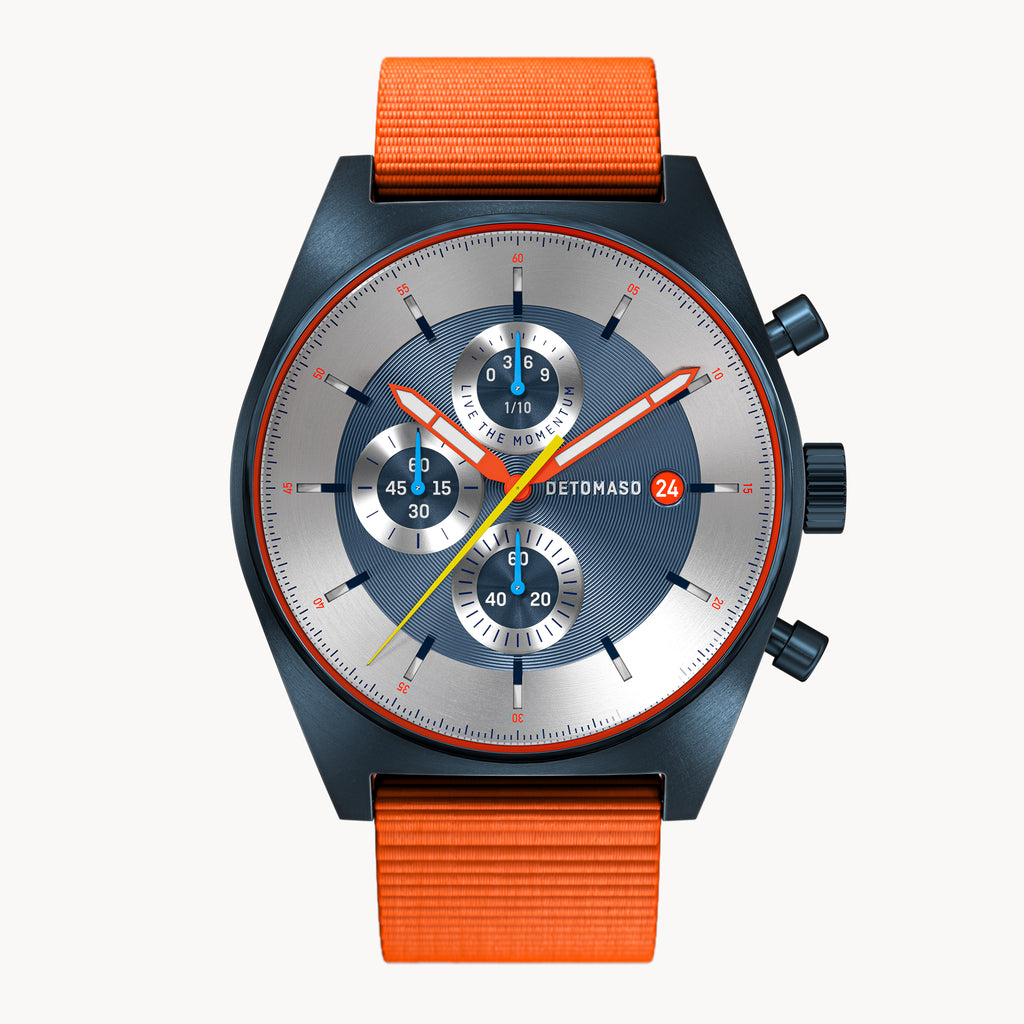 D10 CHRONOGRAPH LIMITED EDITION BLUE - Ocean Plastic Orange Woven - Detomaso Watches