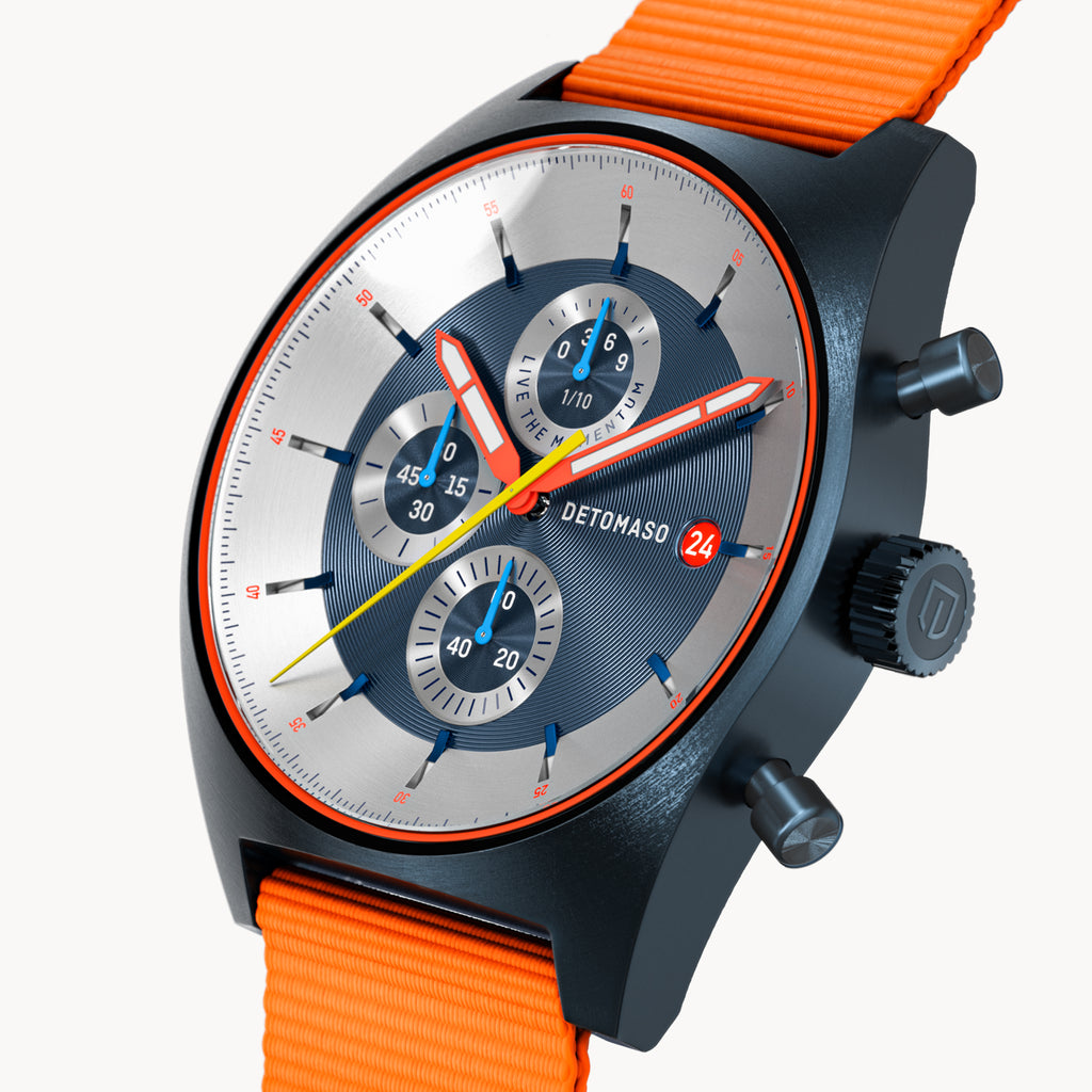 D10 CHRONOGRAPH LIMITED EDITION BLUE - Ocean Plastic Orange Woven - Detomaso Watches
