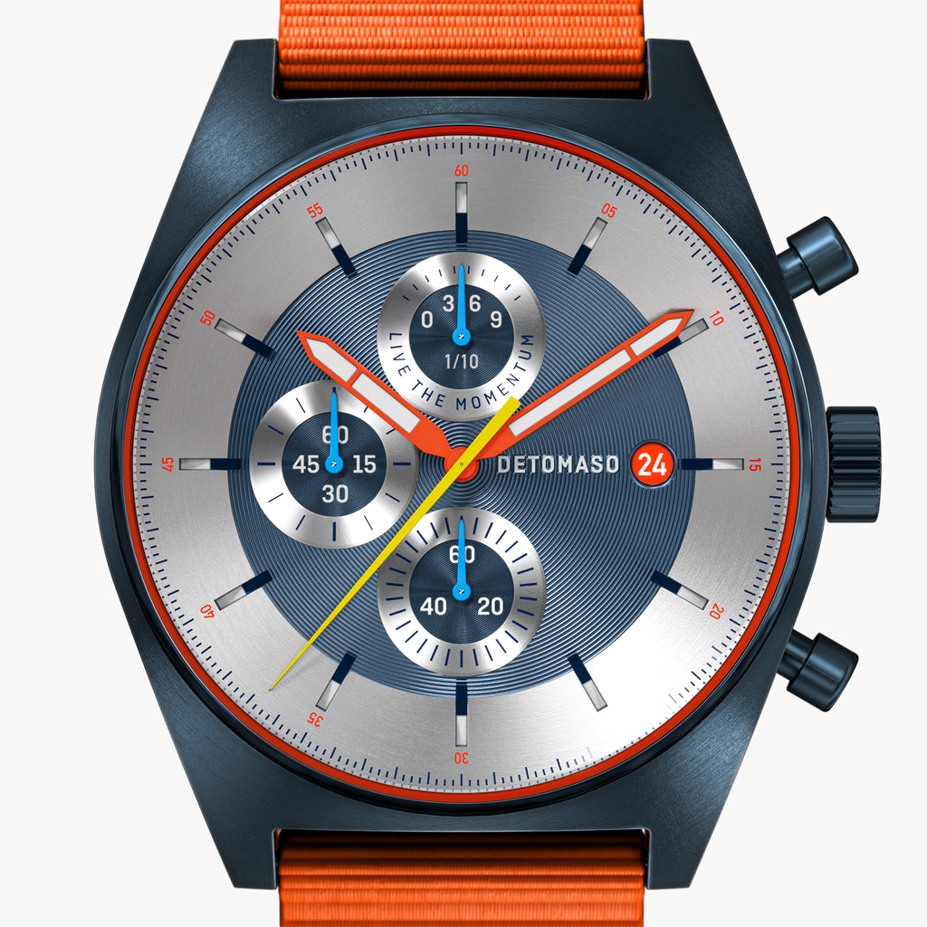 D10 CHRONOGRAPH LIMITED EDITION BLUE - Ocean Plastic Orange Woven - Detomaso Watches