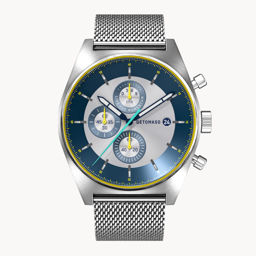 D10 CHRONOGRAPH LIMITED EDITION SILVER - Mesh Silver Brushed - Detomaso Watches