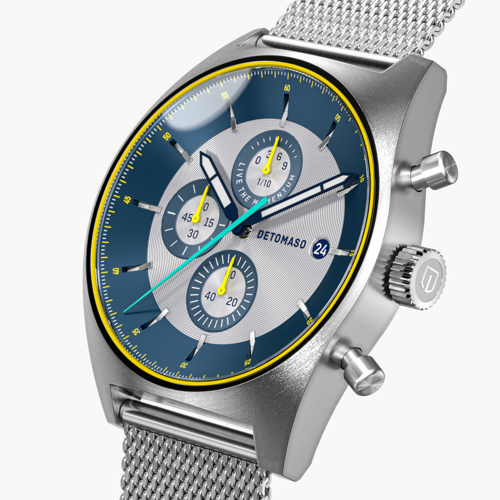 D10 CHRONOGRAPH LIMITED EDITION SILVER - Mesh Silver Brushed - Detomaso Watches
