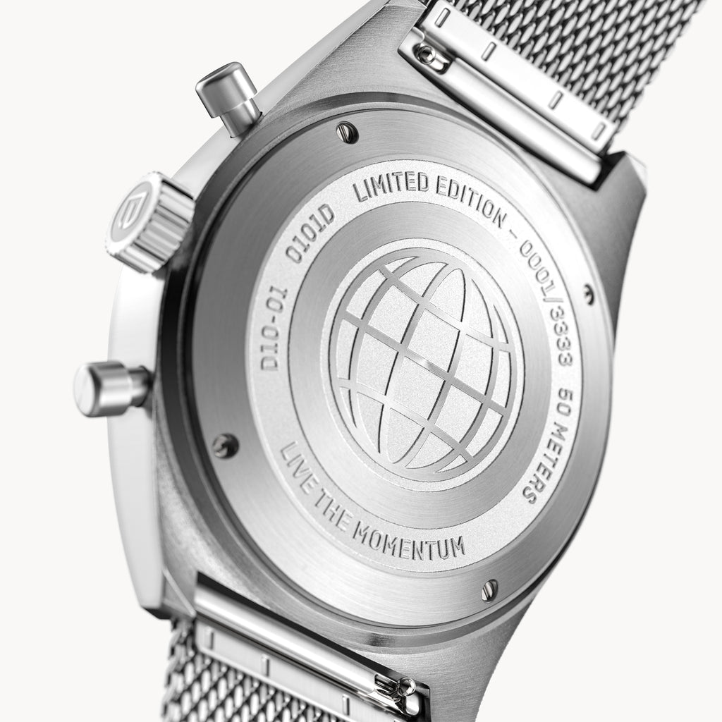 D10 CHRONOGRAPH LIMITED EDITION SILVER - Mesh Silver Brushed - Detomaso Watches
