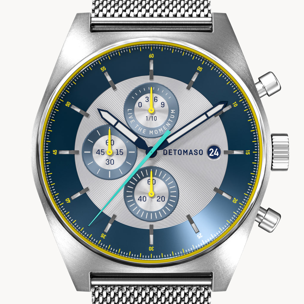 D10 CHRONOGRAPH LIMITED EDITION SILVER - Mesh Silver Brushed - Detomaso Watches
