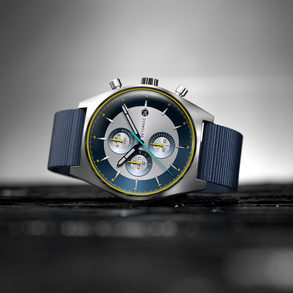D10 CHRONOGRAPH LIMITED EDITION SILVER - Ocean Plastic Dark blue Woven - Detomaso Watches