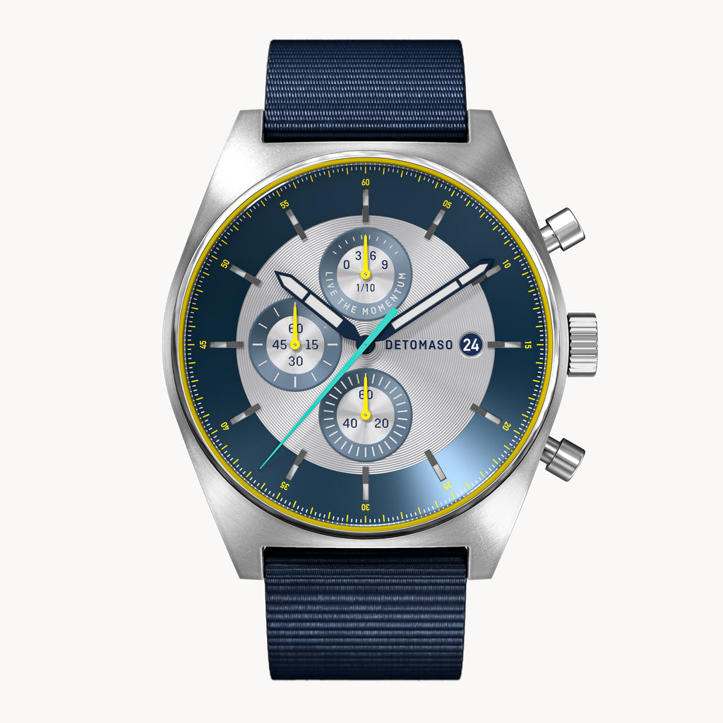 D10 CHRONOGRAPH LIMITED EDITION SILVER - Ocean Plastic Dark blue Woven - Detomaso Watches